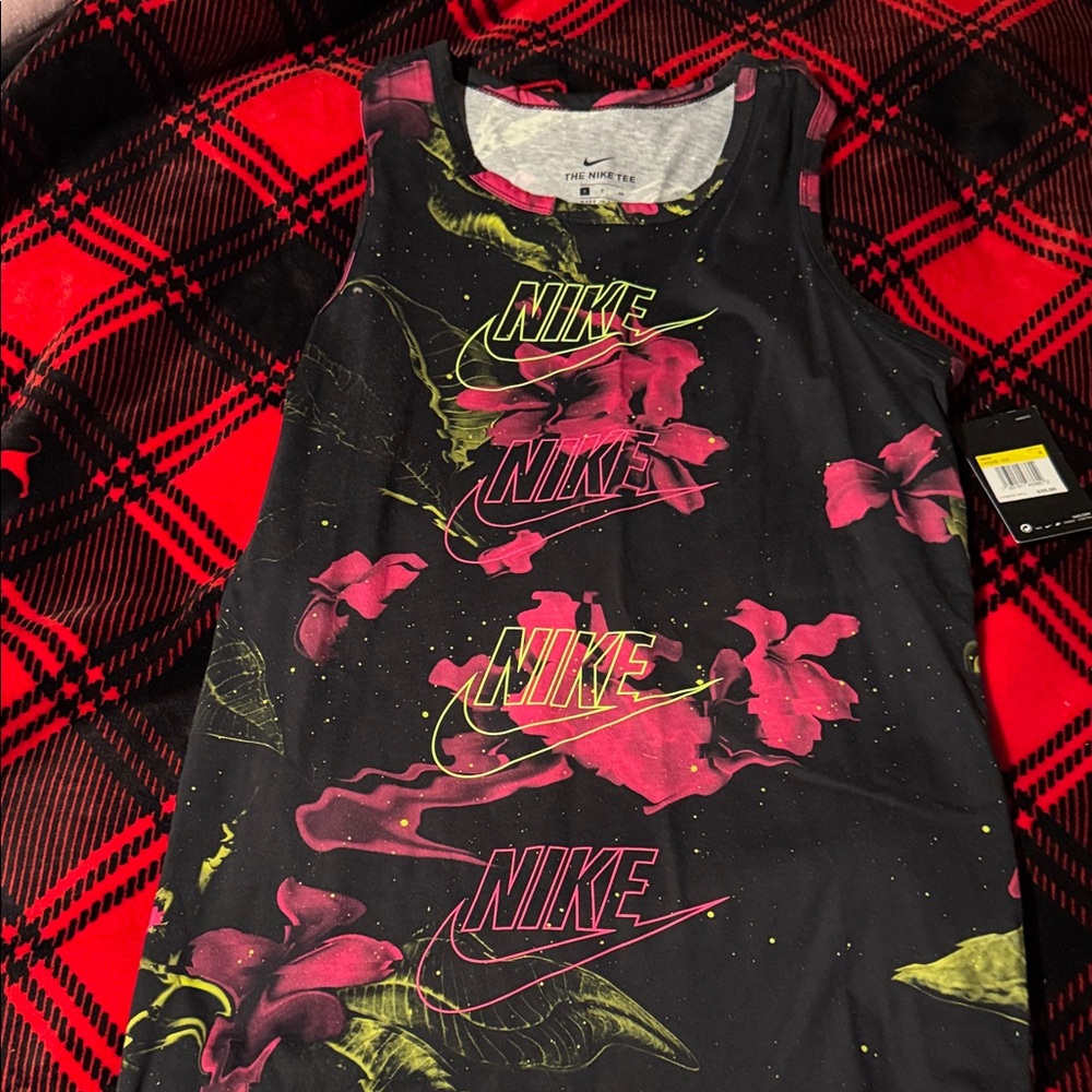 Nike Kids Black and Pink Floral Tank Top